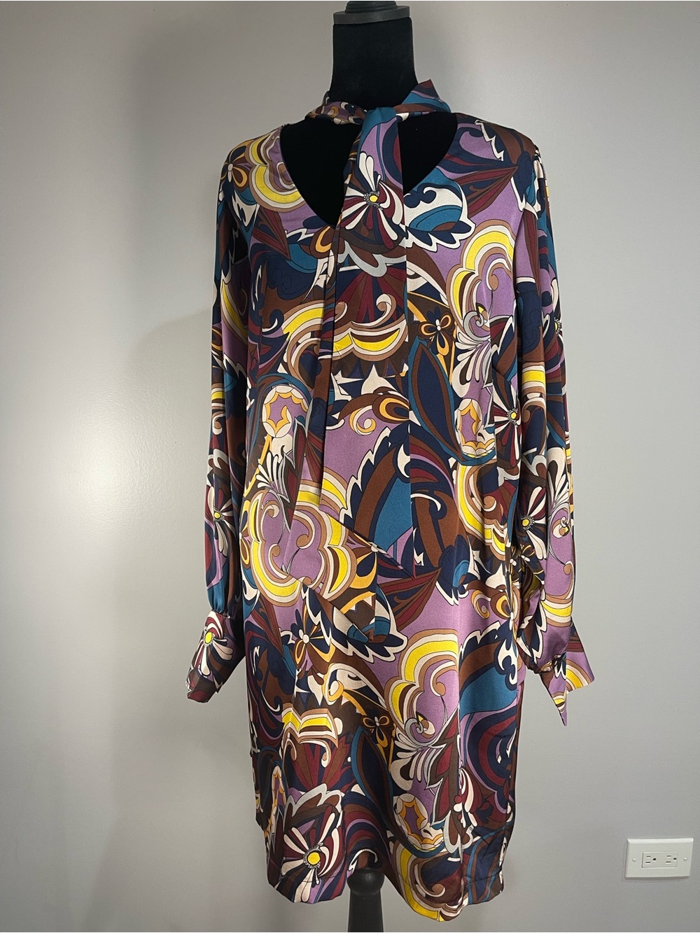 City Chic Mara Abstract Print Long Sleeve Dress Sz.16